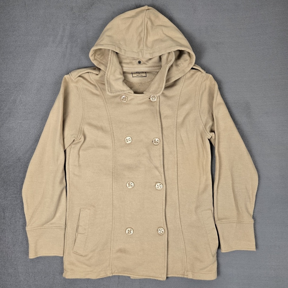 J Peterman Pea Coat Womens Small Double Breasted Jacket Removable Hood Cotton